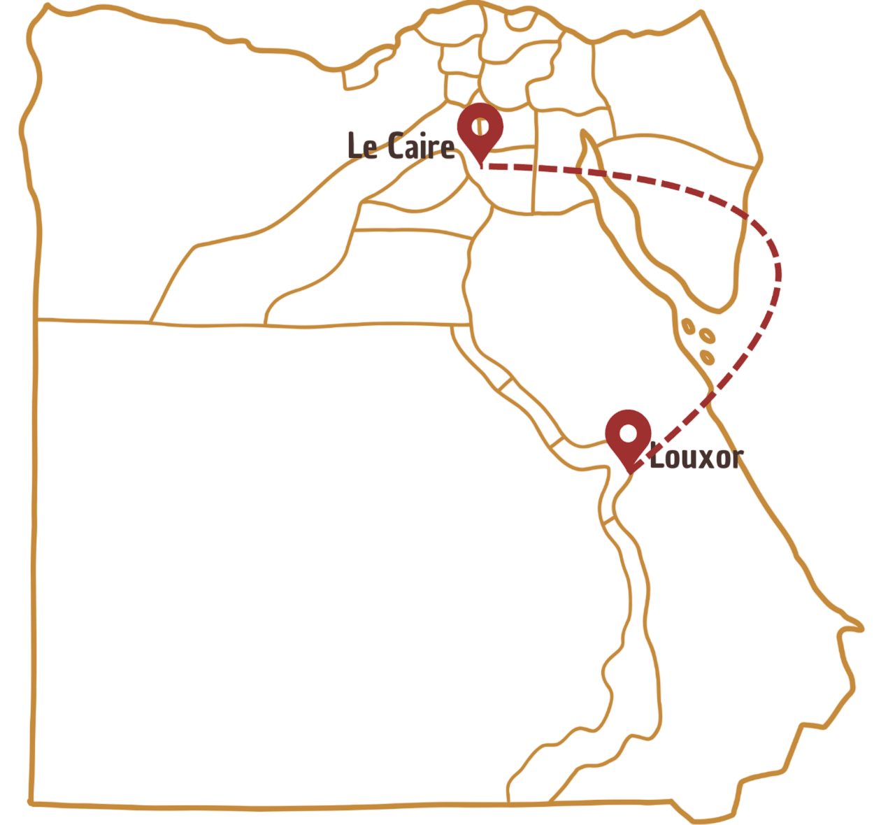 Itinéraire Le Caire et Louxor sur une carte illustrée