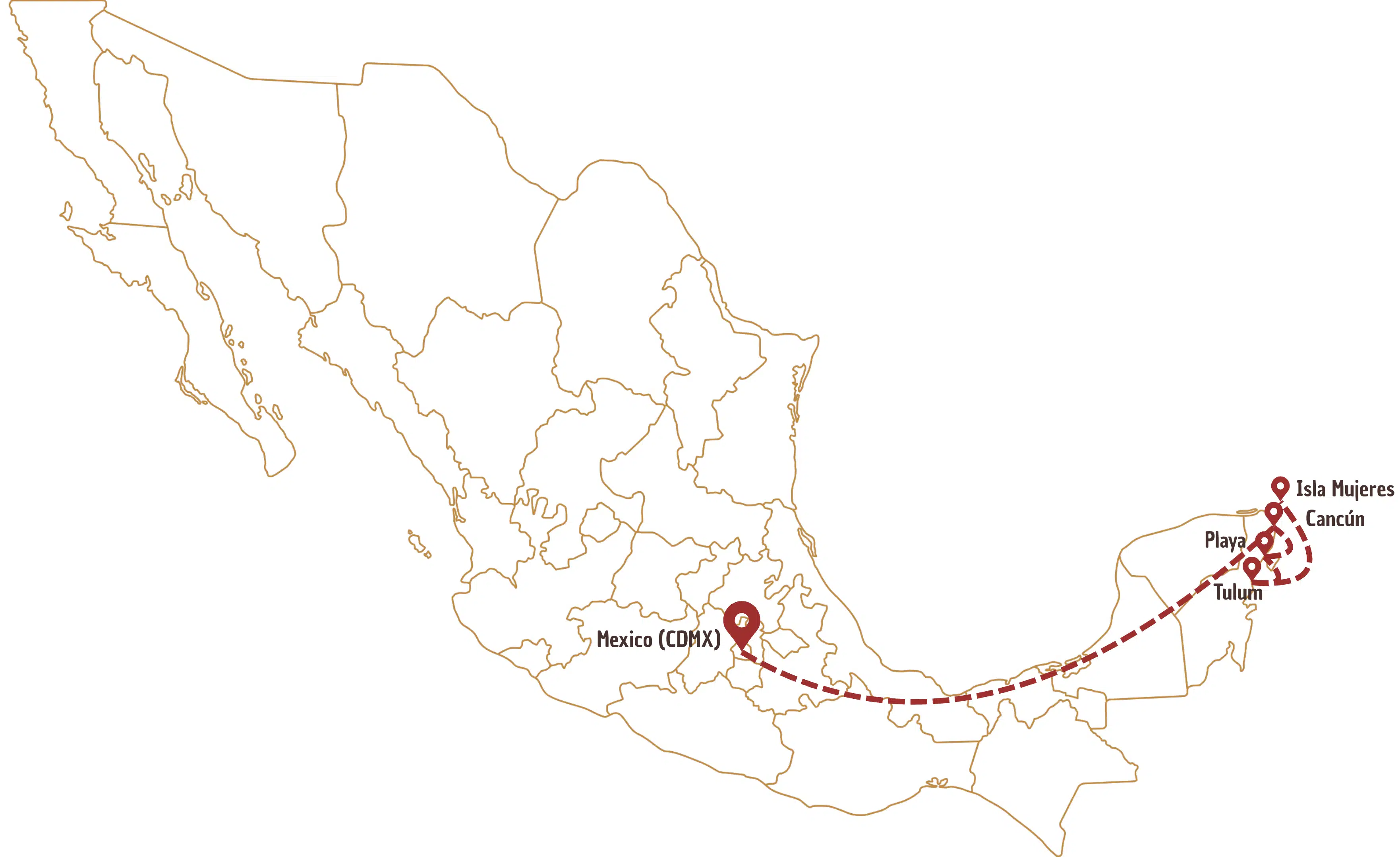 Itinéraire Mexiques ur carte