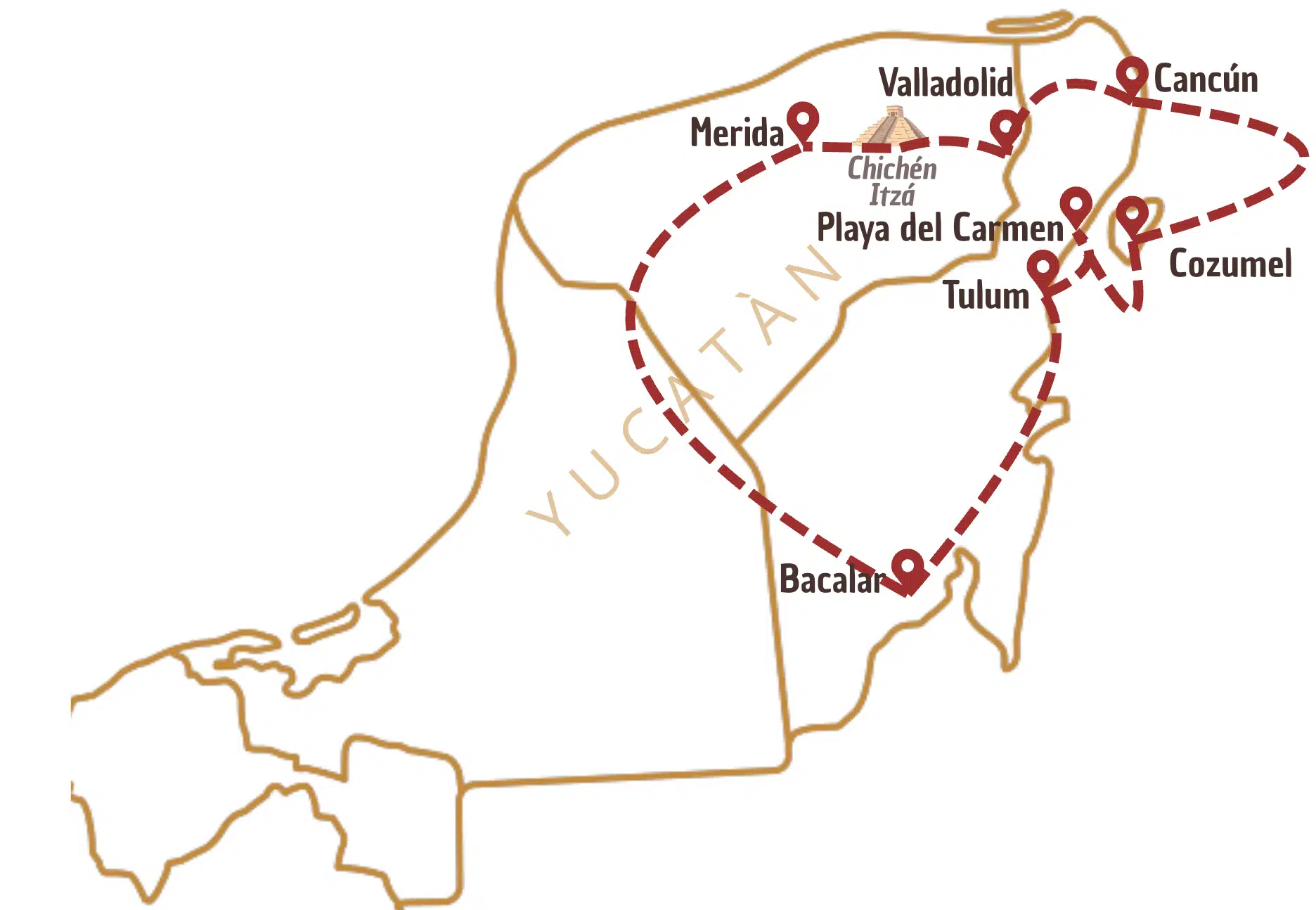 Itinéraire sur carte du Mexique