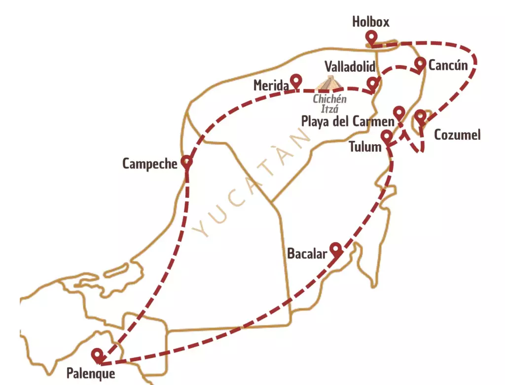 Itinéraire sur carte au Mexique