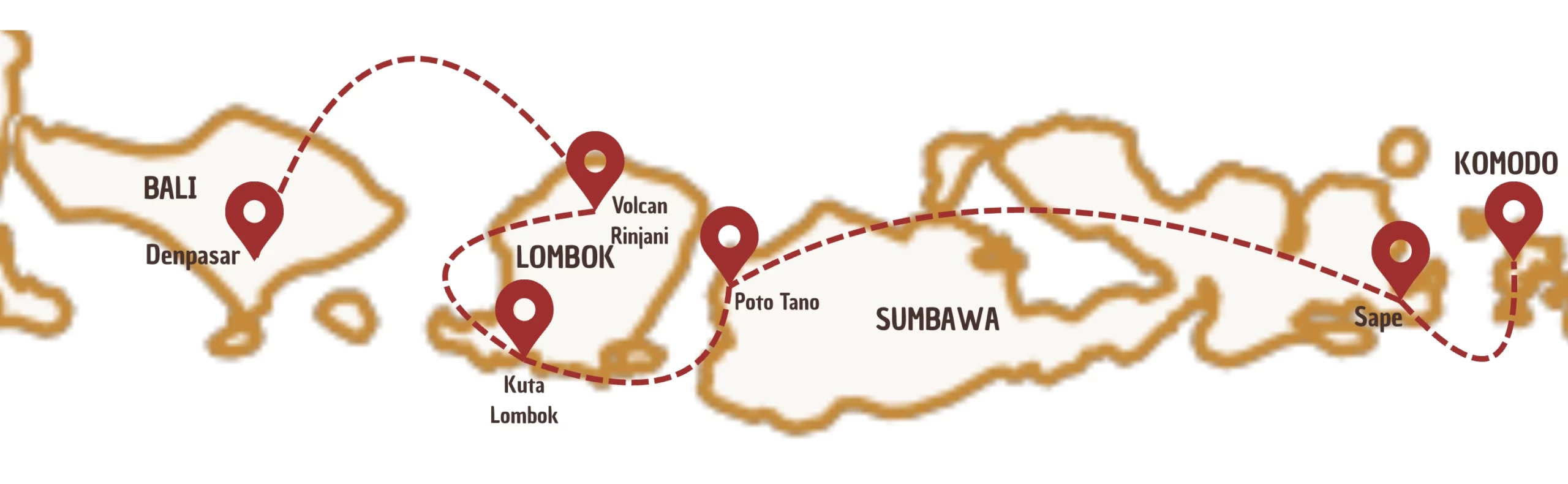 Carte d'Indonésie avec des marqueurs pour indiquer un itinéraire de 3 semaines - Option C