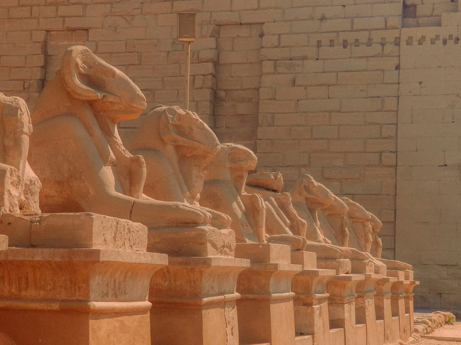 Allée de statues de sphinx au temple de Karnak en egypte