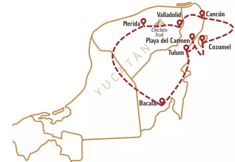 Itinéraire sur carte du Mexique
