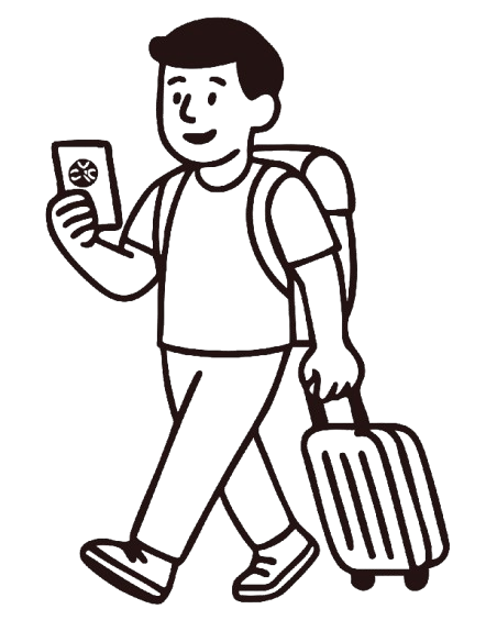 homme icone avec une petite valise et son passeport