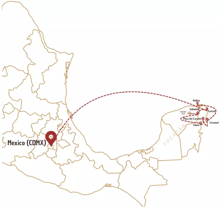 Itinéraire sur la carte du Mexique