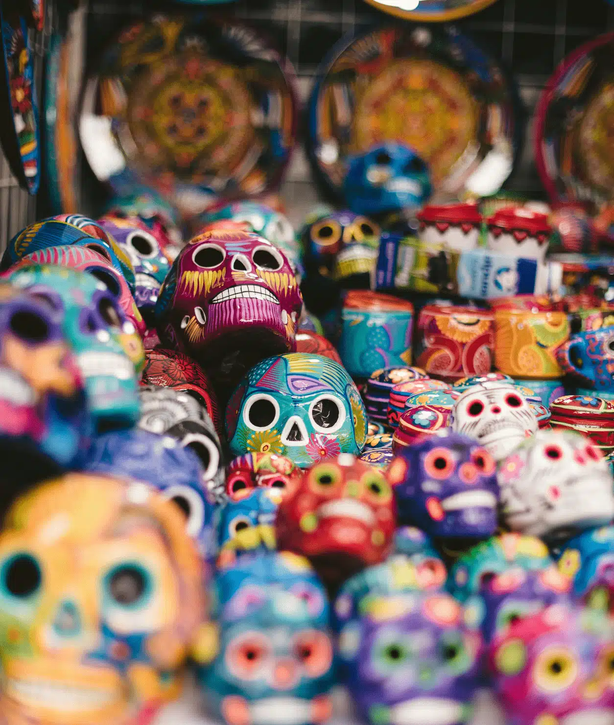 Têtes de mort du Dia de los Muertos, typique du Mexique