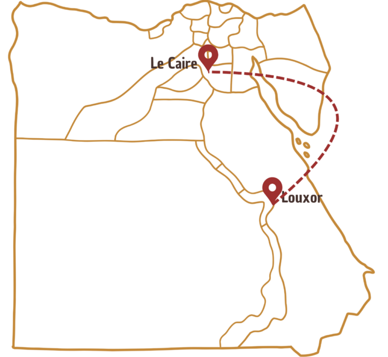 Itinéraire Le Caire et Louxor sur une carte illustrée