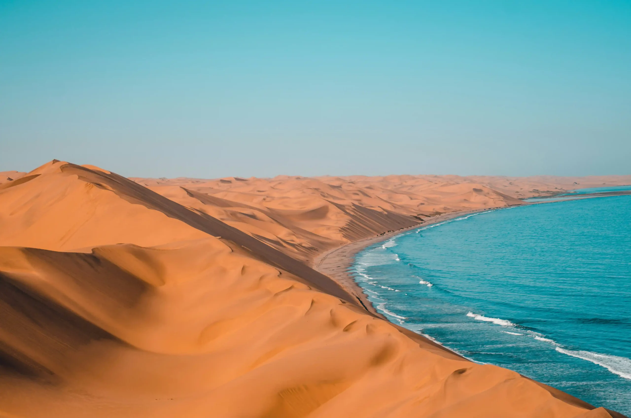 Désert bordant la plage en Namibie