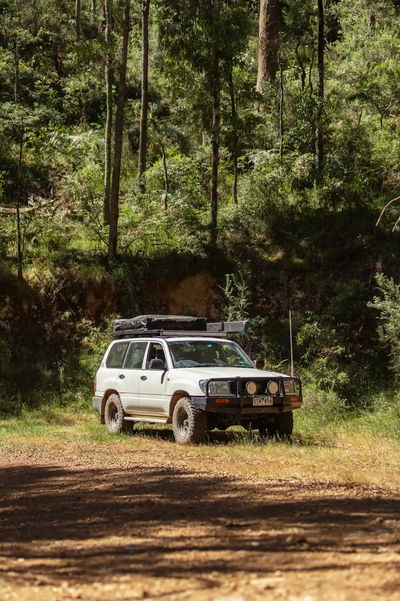 4x4 avec tente de toit au milieu de la forêt en Australie