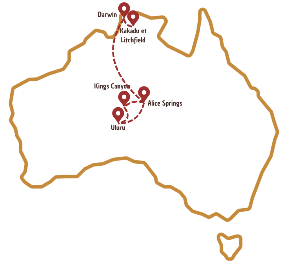 Trajet en australie entre le Red Centre et le Top End