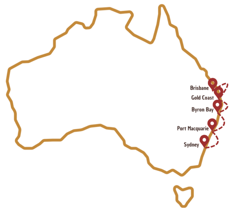 Carte Australie avec trajet cote ouest