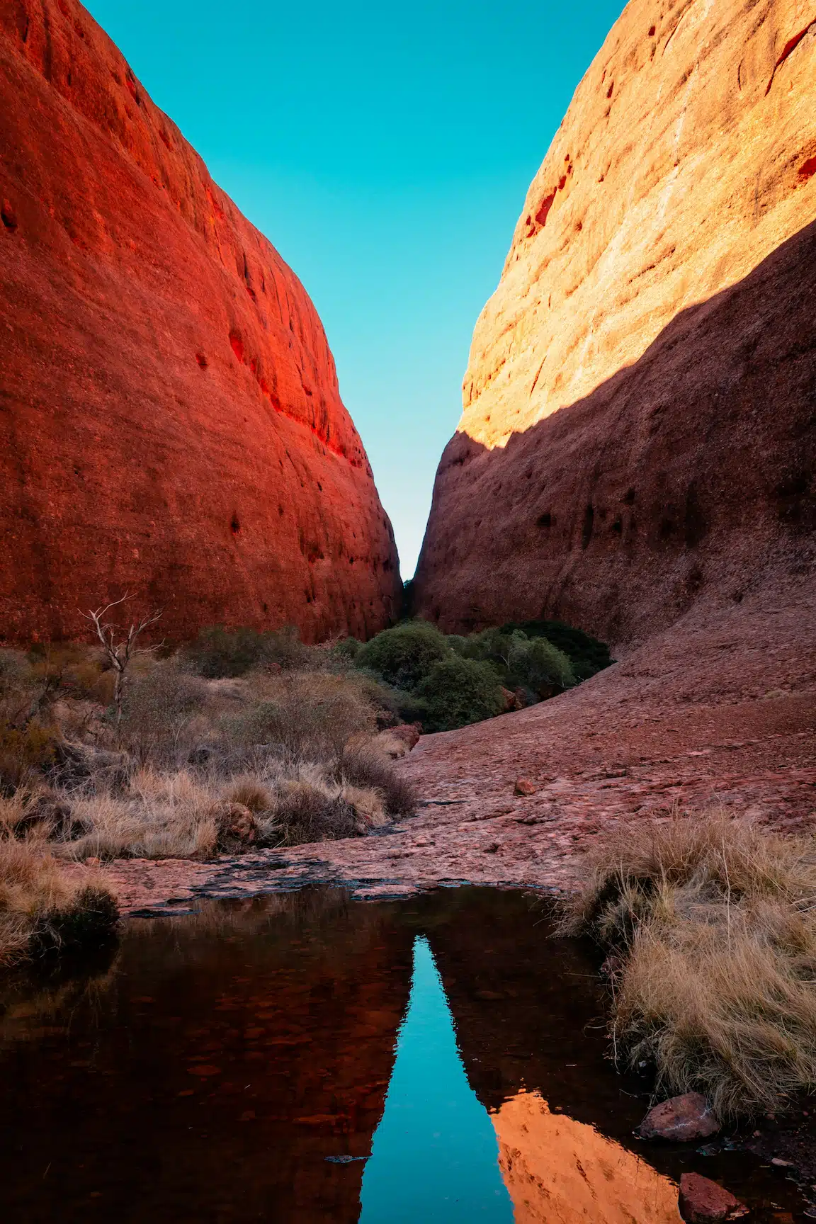 Kata Tjuta à Uluru, montagnes rouges avec de l'eau au milieu