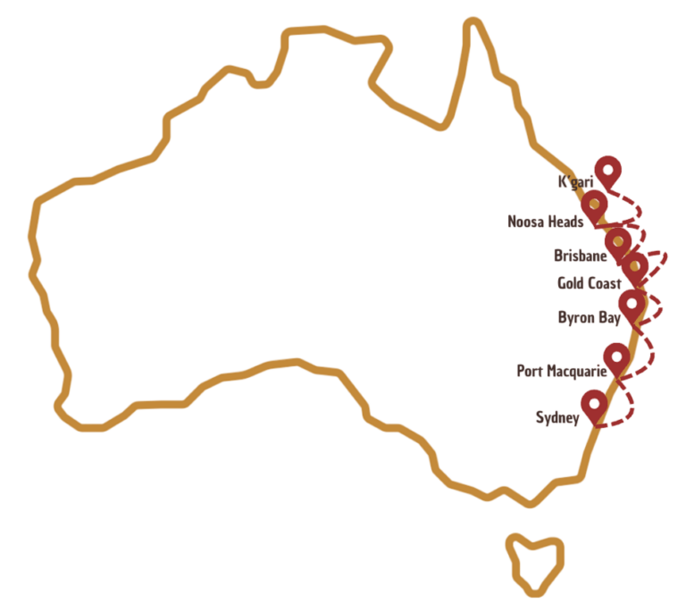 Trajet sur la carte d'Australie