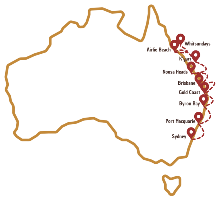 Trajet sur la carte d'Australie